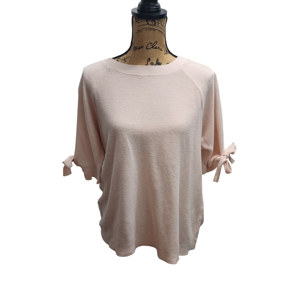 Ann Taylor Factory Women XL Pink Textured Knit Tie Sleeve Top